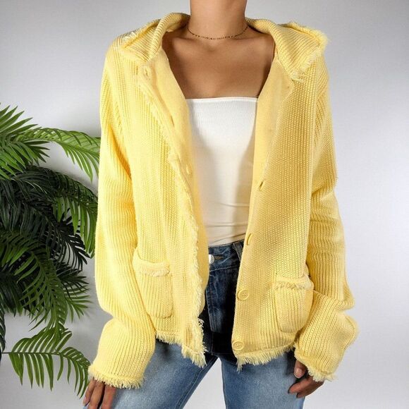 Vintage Yellow Casual Cozy Soft Knitted Frayed Cottagecore Grandma Cardigan / M - Picture 5 of 6